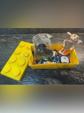 Lego Yellow Storage Brick with Mixed Multicolor Bricks